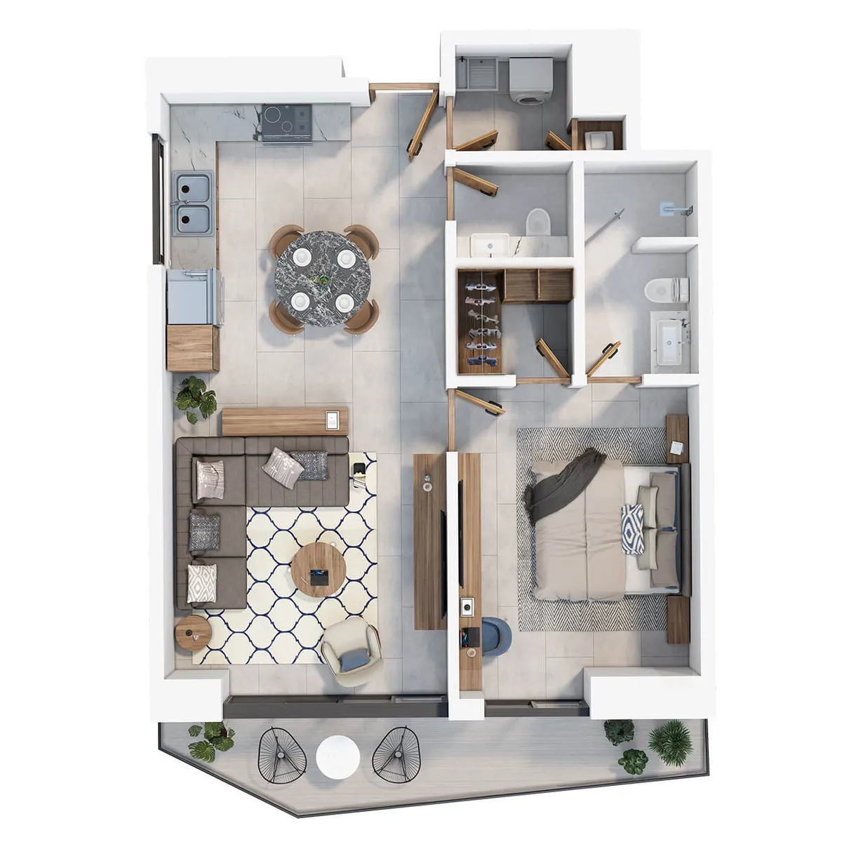 Plano del apartamento de 1 habitación de Torre Parkside