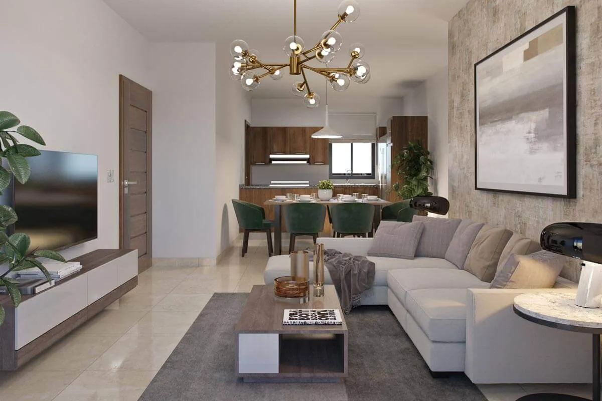 Sala y cocina de un apartamento de Brisas de las Colinas 4