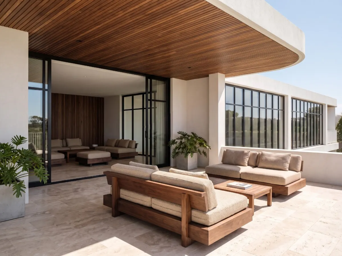 Terraza lounge techada con muebles de exterior